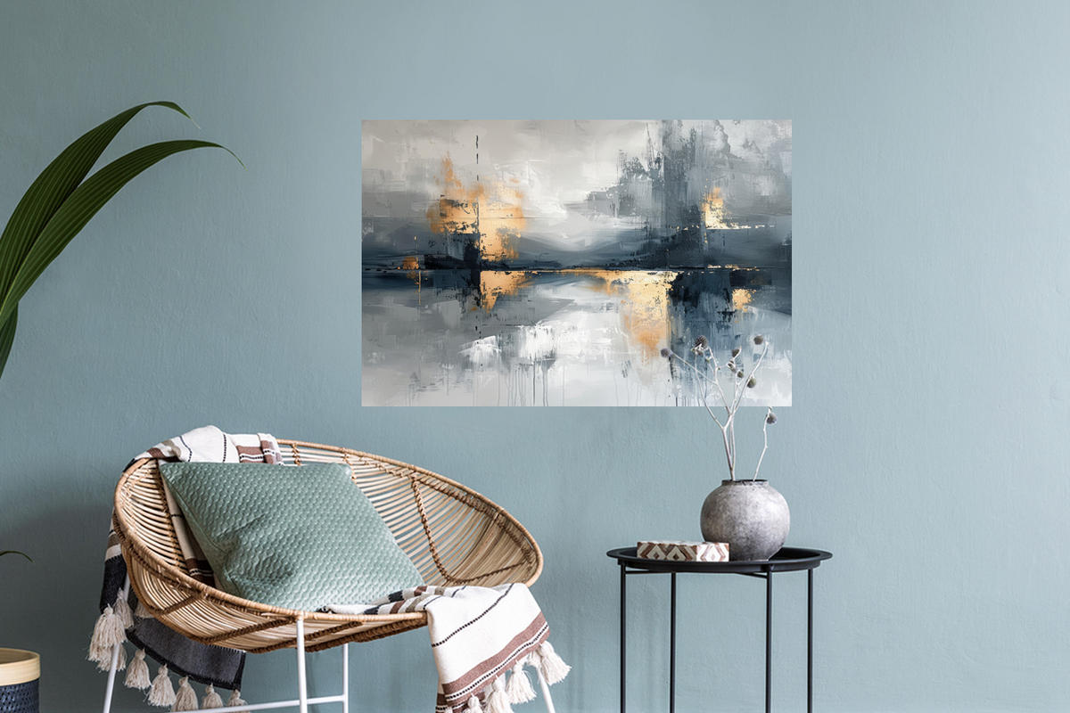 WANDTATTOO Kunst - Grau - Gold - Abstrakt 60x40 cm - Dunkelgrau, Kunststoff (60/40/0.1cm) - MuchoWow