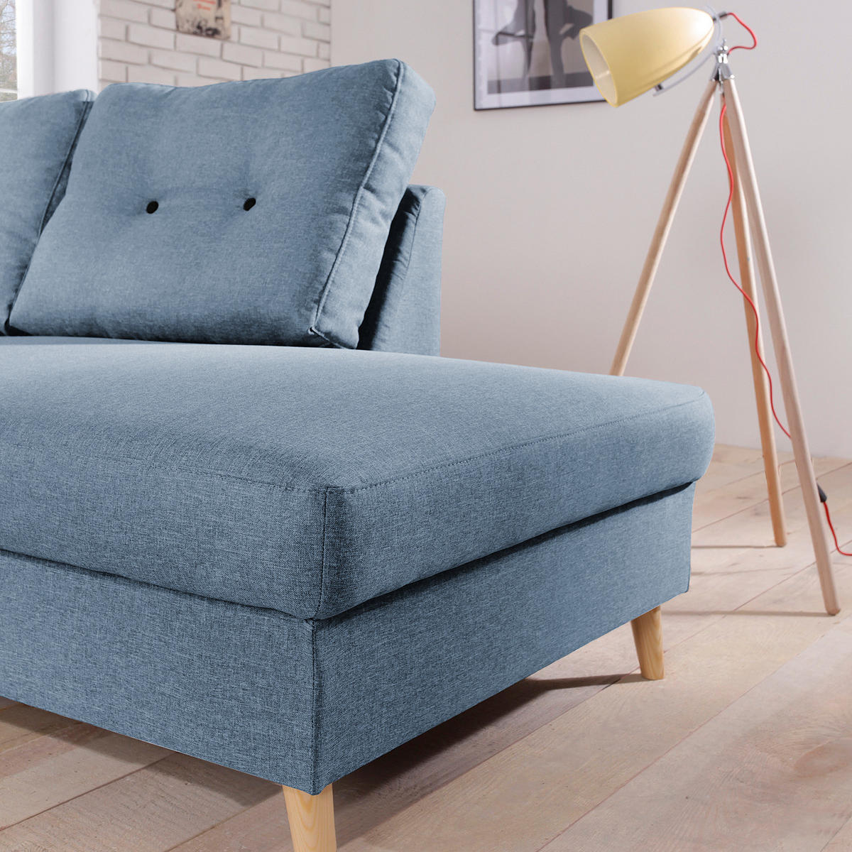 ECKSOFA mit Ottomane - Webstoff - Hellbraun/Grau, Holz/Textil (230/200cm) - home24