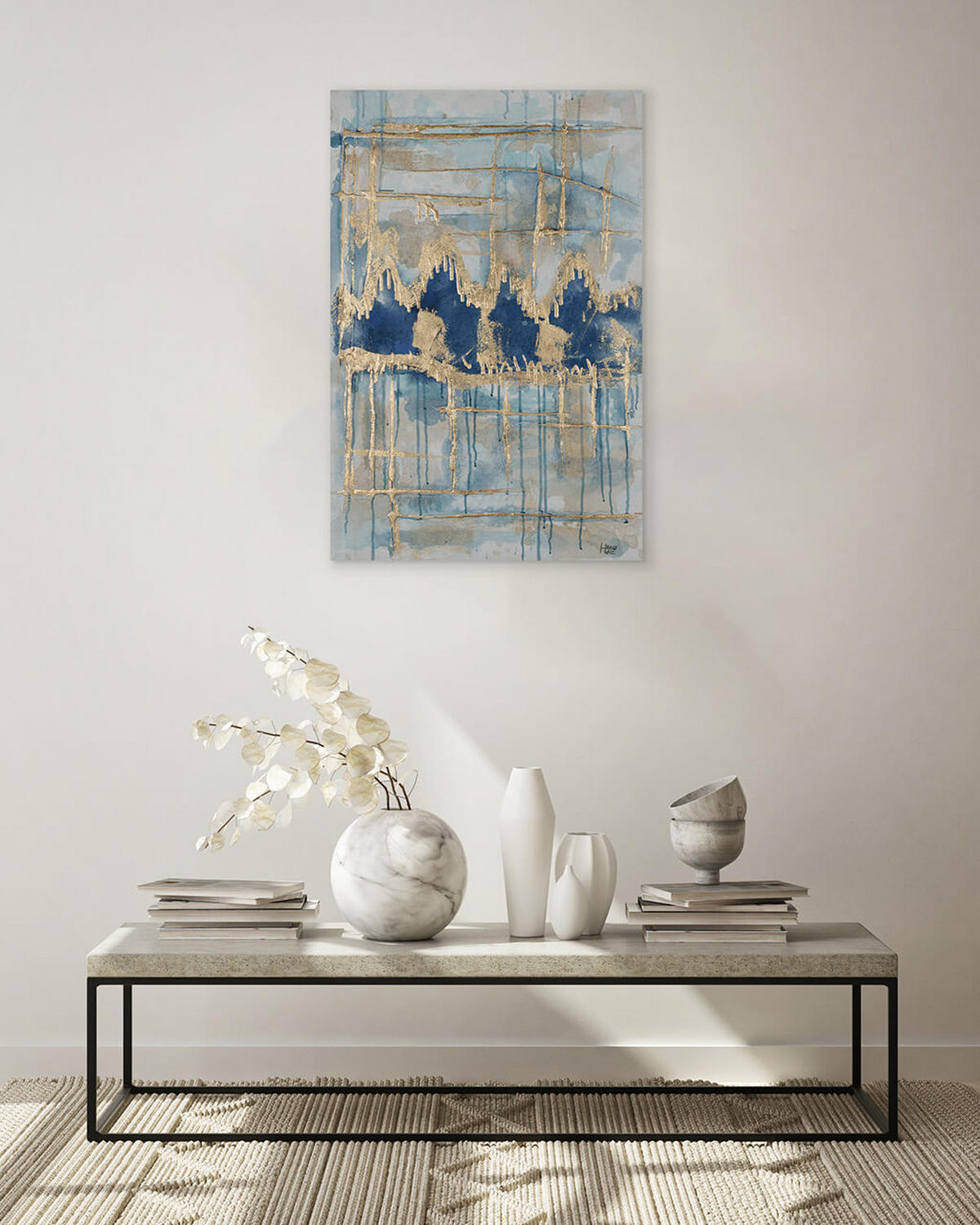 OLEJOMAĽBA 60/90 cm, More a pláž - zlatá, drevo/textil (60/90cm) - KUNSTLOFT