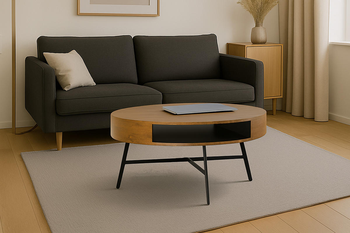 COUCHTISCH rund Eiche Gold Schwarz 80/80/40 cm - Eichefarben/Schwarz, Holzwerkstoff (80/80/41cm) - designimpex