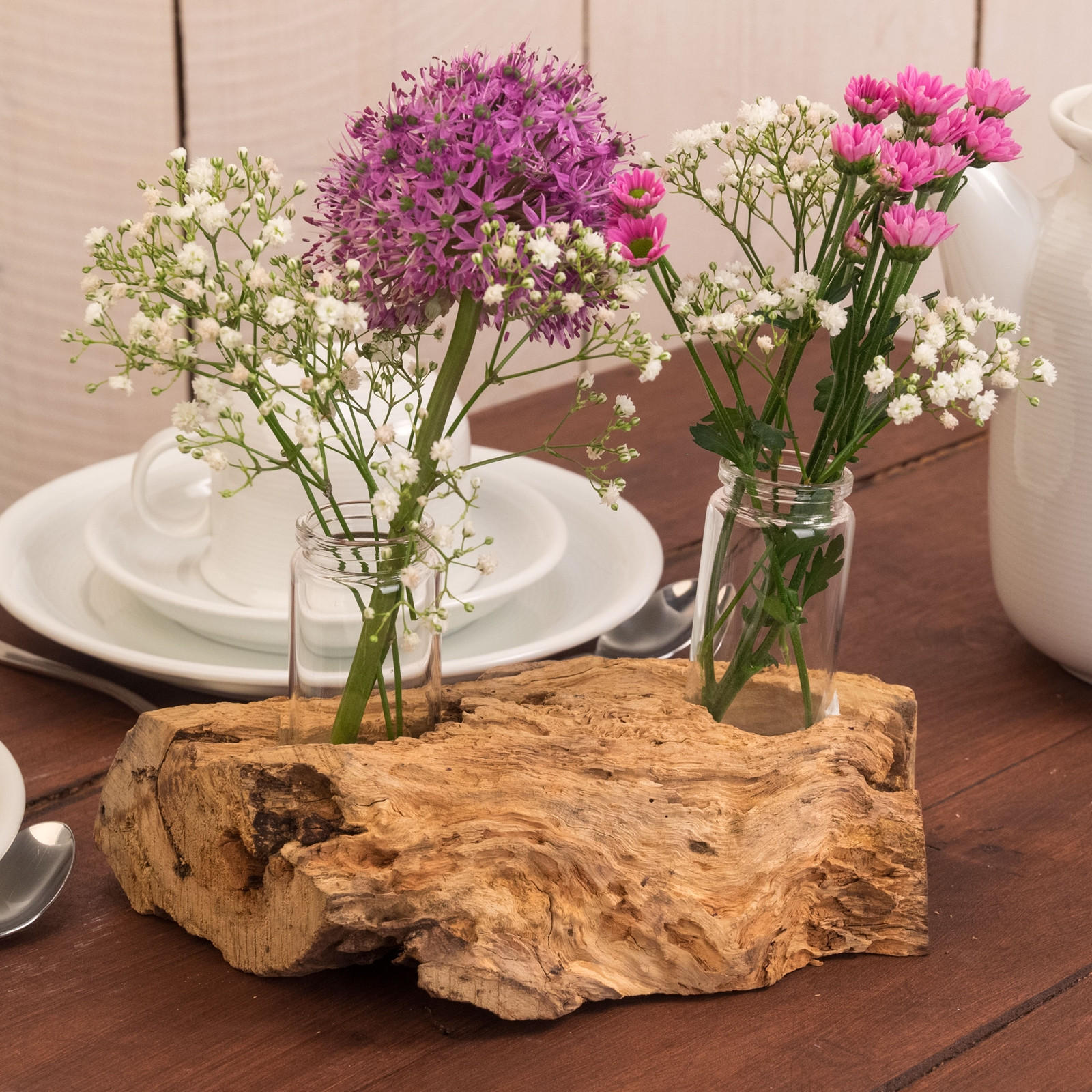 VASE Yuma II 19x12 cm, Wurzelholz, mit 2 Reagenzgläsern naturfarben - Naturfarben, Holz (10cm) - CREEDWOOD