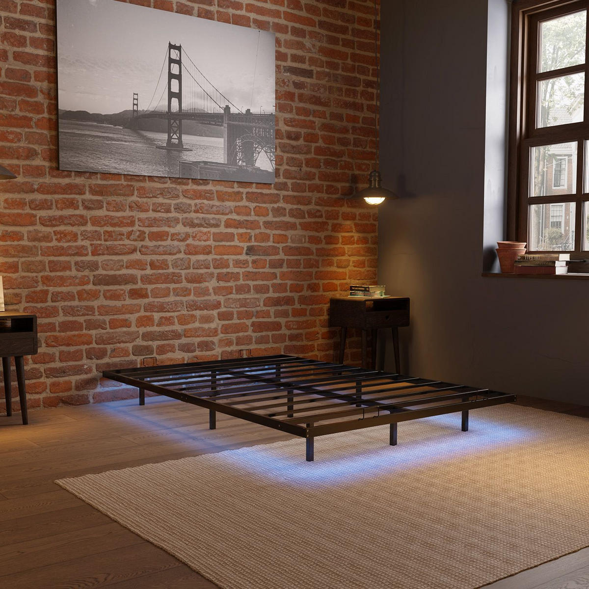 METALLBETT Palamos 140x200 cm mit LED und Matratze - Schwarz, Metall (140/200cm) - Juskys