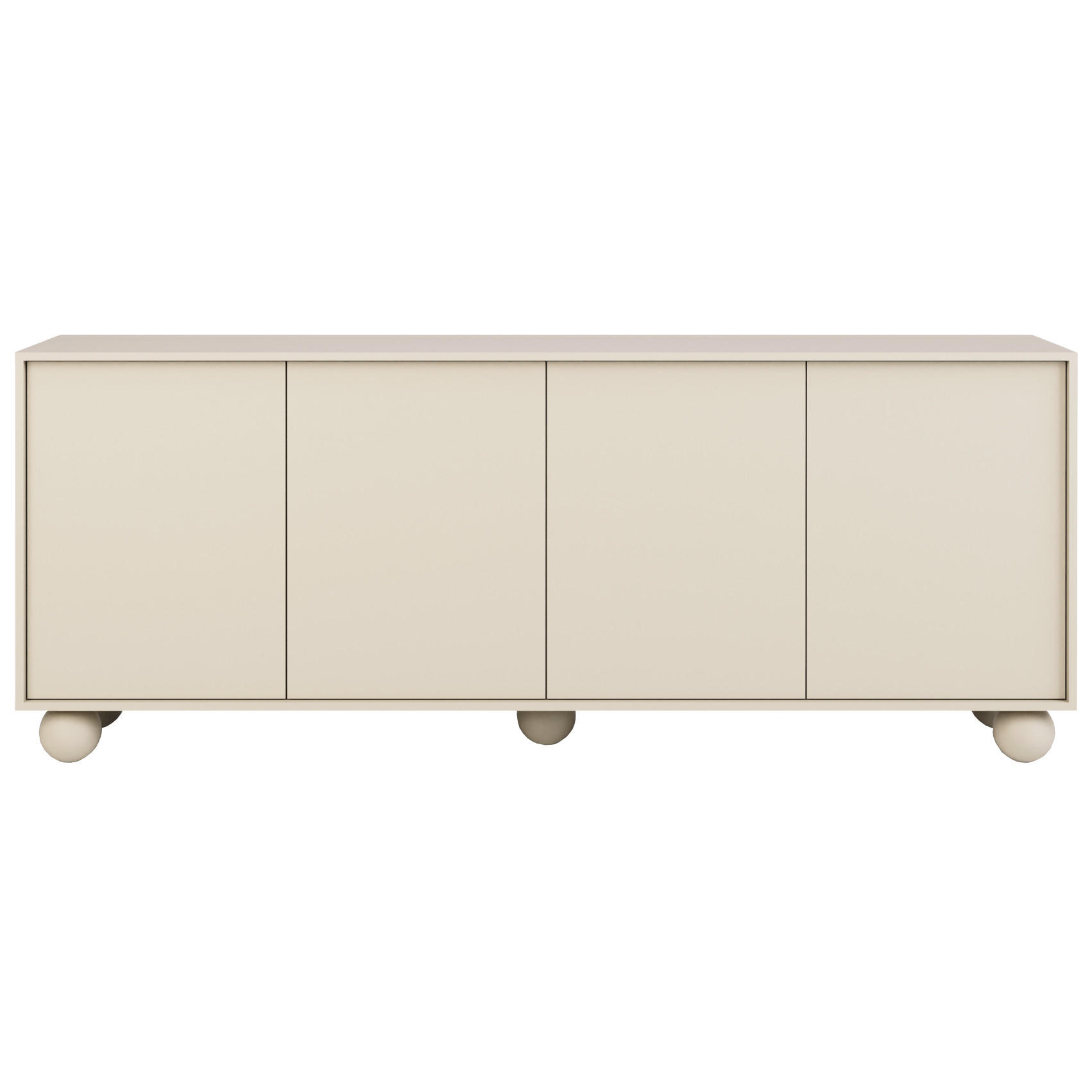 Beautysofa KOMODA Adel se 4 dvířky a kulatými nožkami, 204 cm, bezúchytková, kašmír