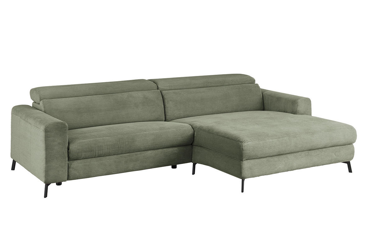 ECKSOFA LAISKA Grün Cord - Schwarz/Olivgrün, Textil/Metall (282/177cm) - KAWOLA