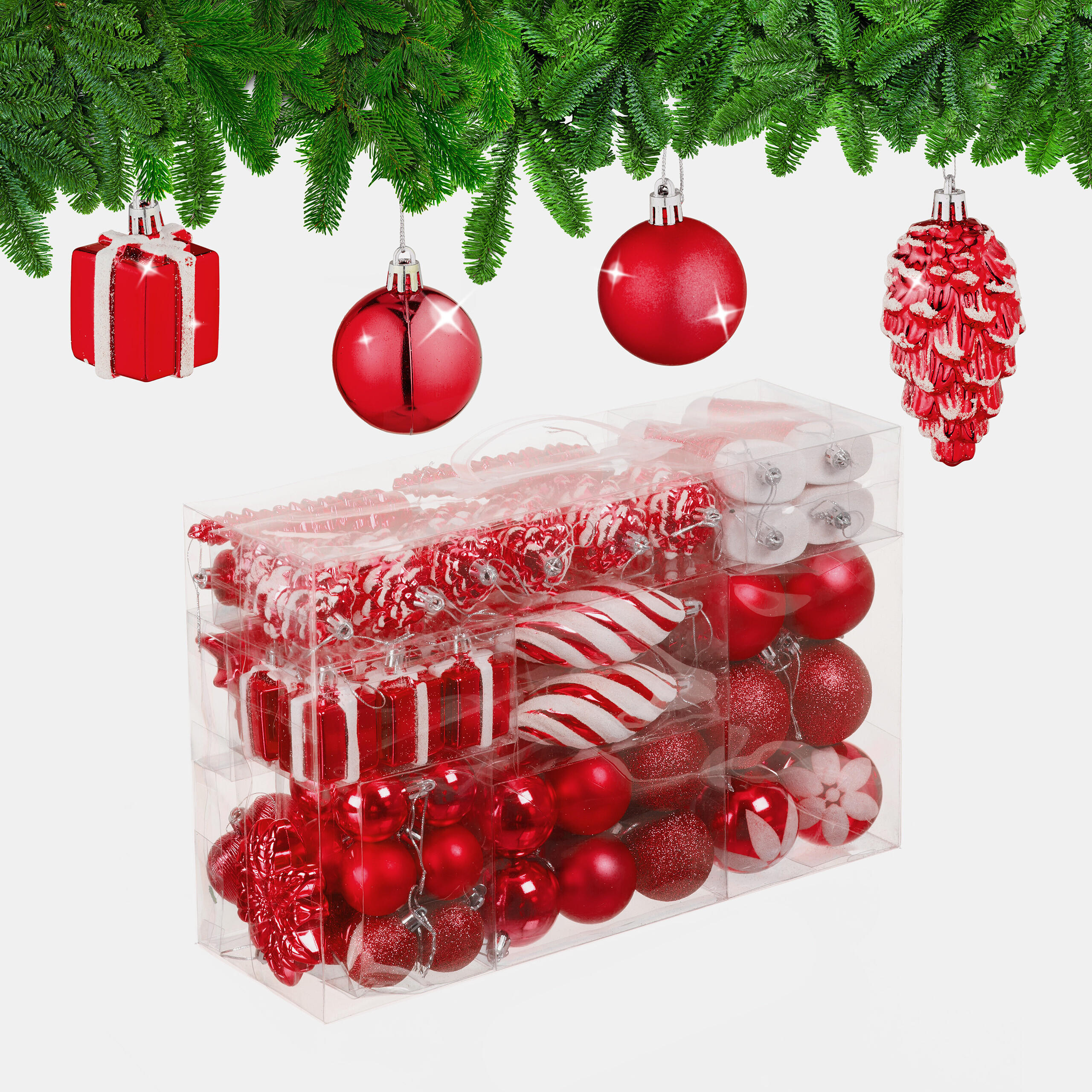 Relaxdays KOULE červené vánoční 72dílná-sada plast