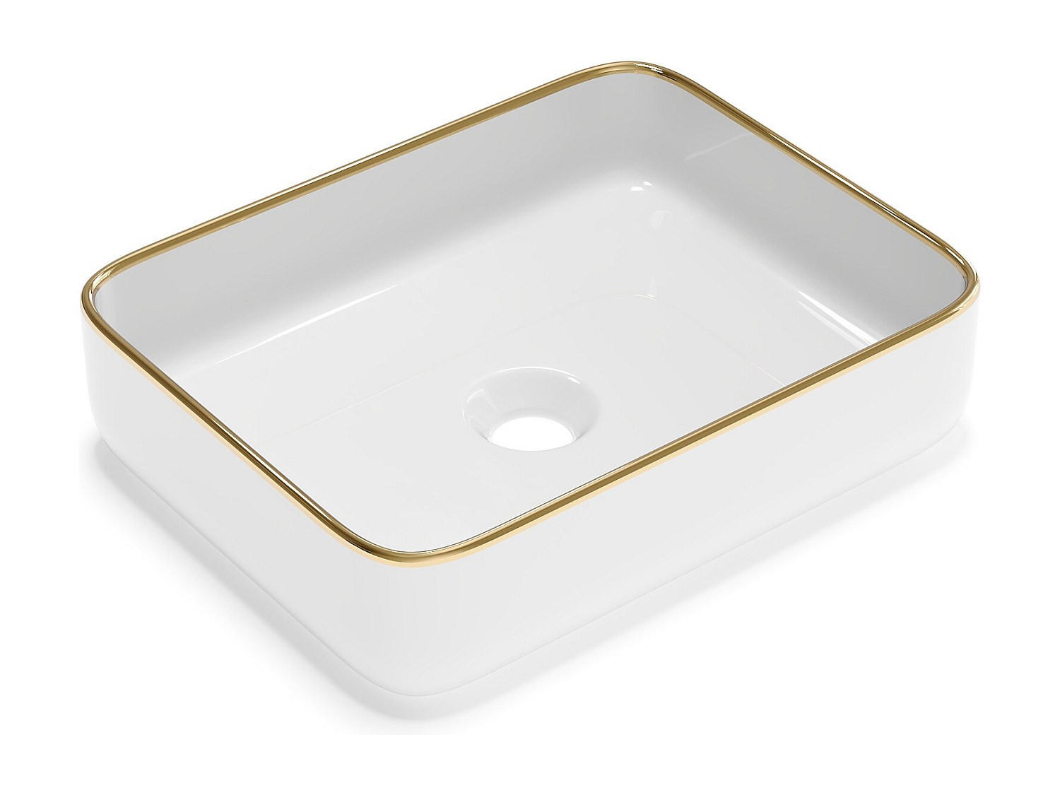 AUFSATZWASCHBECKEN - 50cm x 39cm - Keramik - weiß, goldfarben - JUNIKO - Weiß, Keramik (50/13/39cm) - Vente-Unique