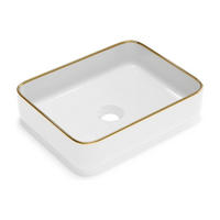 AUFSATZWASCHBECKEN - 50cm x 39cm - Keramik - weiß, goldfarben - JUNIKO - Weiß, Keramik (50/13/39cm) - Vente-Unique