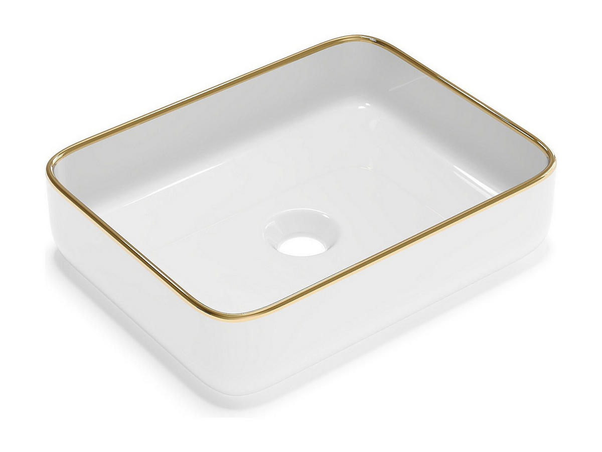 AUFSATZWASCHBECKEN - 50cm x 39cm - Keramik - weiß, goldfarben - JUNIKO - Weiß, Keramik (50/13/39cm) - Vente-Unique
