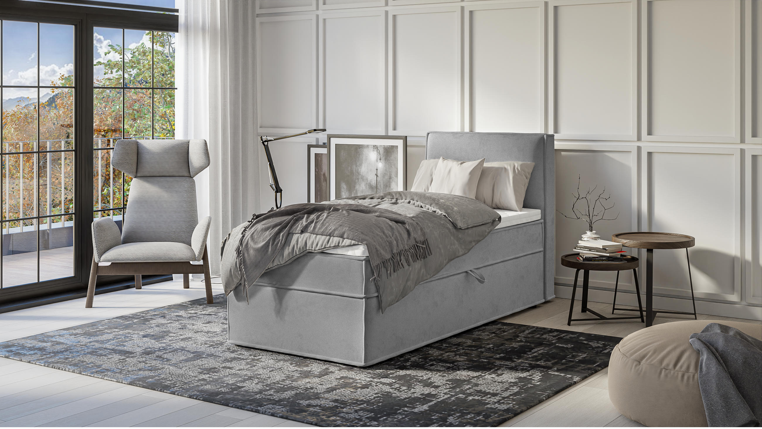 BOXBETT Eclipse 90/200 cm Grau Luxusmicrofaser - Schwarz/Grau, Holz/Kunststoff (90/200cm) - S-Style Möbel