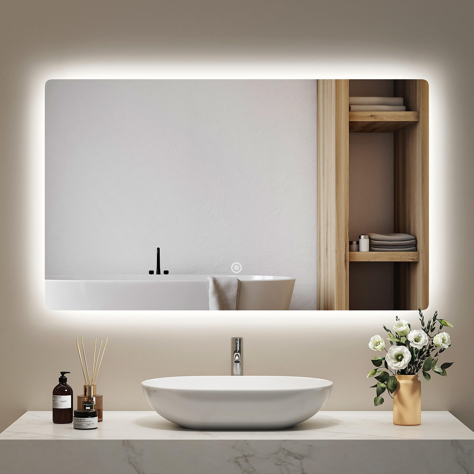 BADSPIEGEL mit Touch-Schalter Beleuchtung Rechteckig 100/60 cm - Weiß, Glas (60/3/100cm) - EMKE