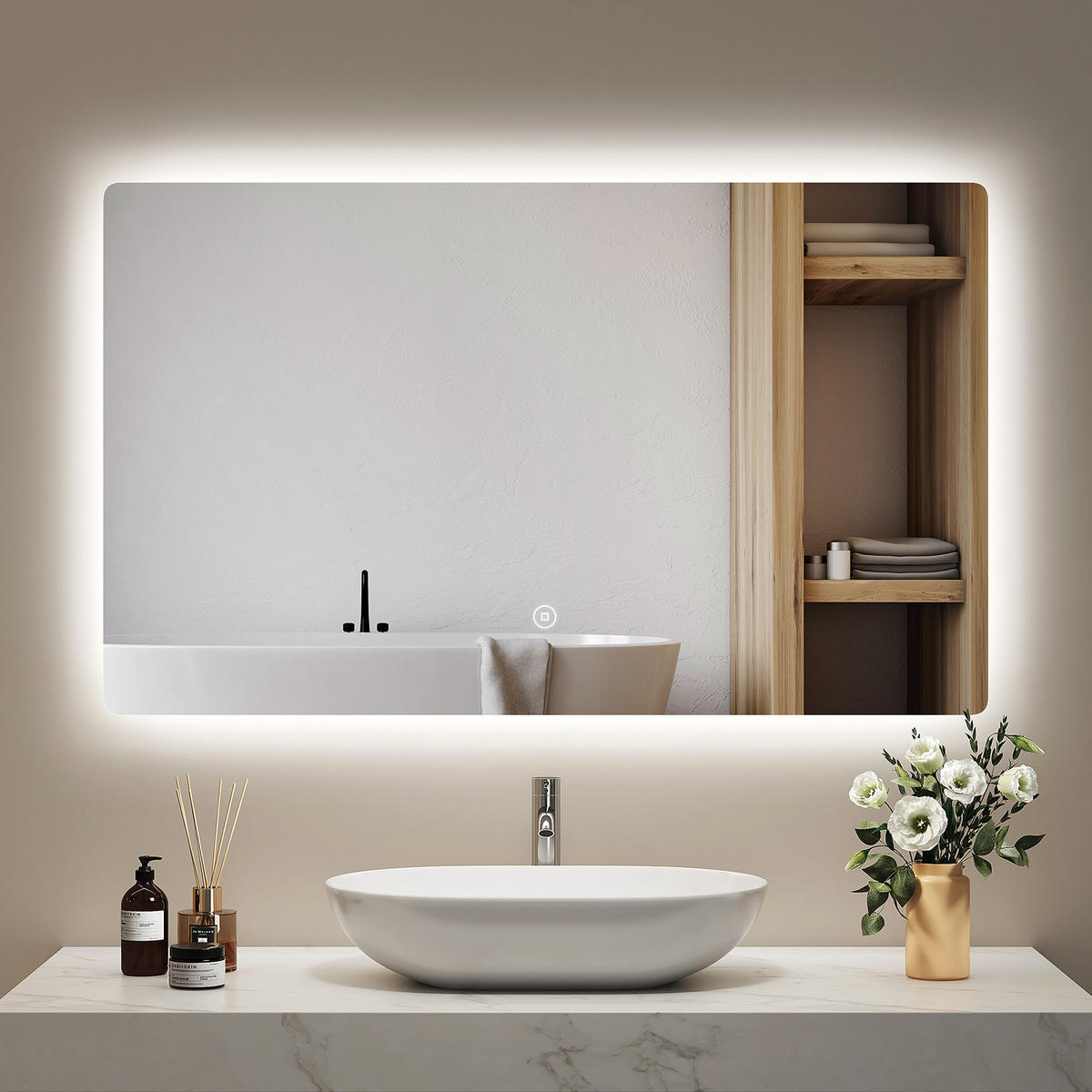 BADSPIEGEL mit Touch-Schalter Beleuchtung Rechteckig 100/60 cm - Weiß, Glas (60/3/100cm) - EMKE