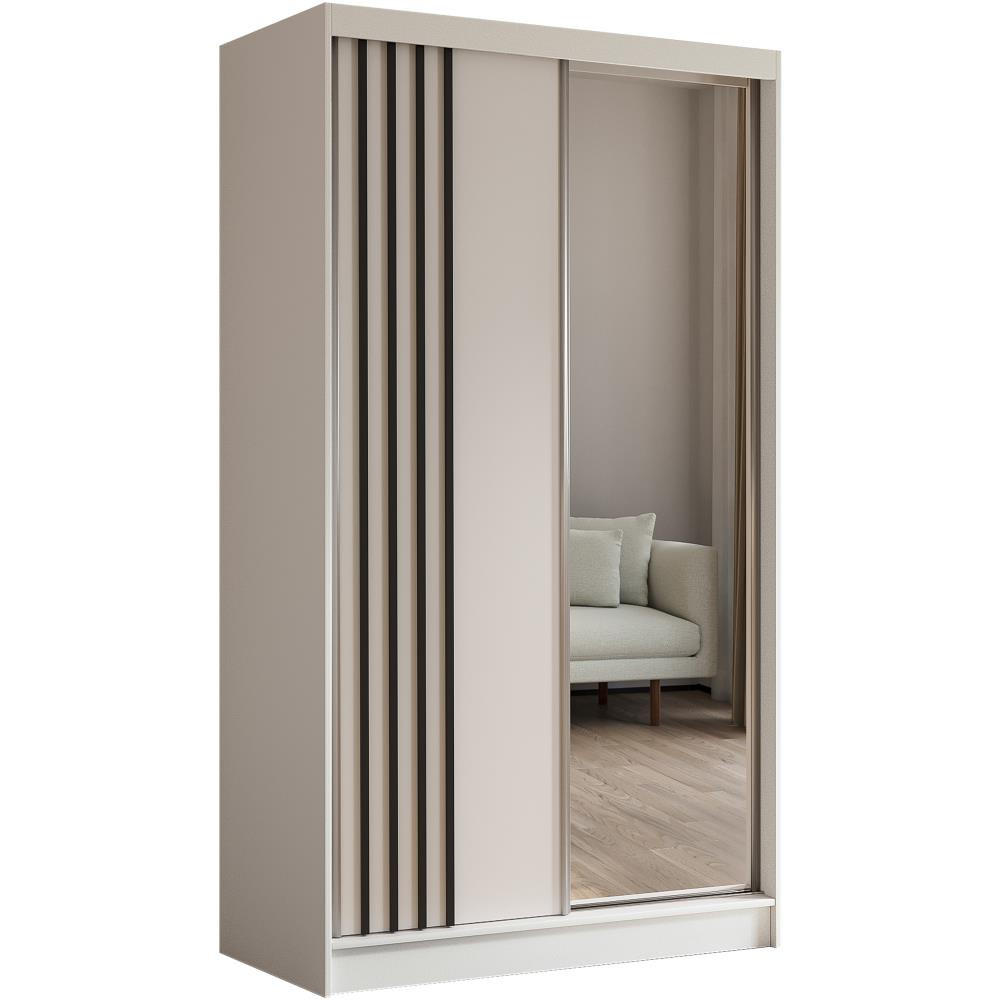 SCHWEBETÜRENSCHRANK Nela 120/216/61 weiß mit Schubladen - Schwarz/Weiß, Holzwerkstoff (120/216/61cm) - Beautysofa