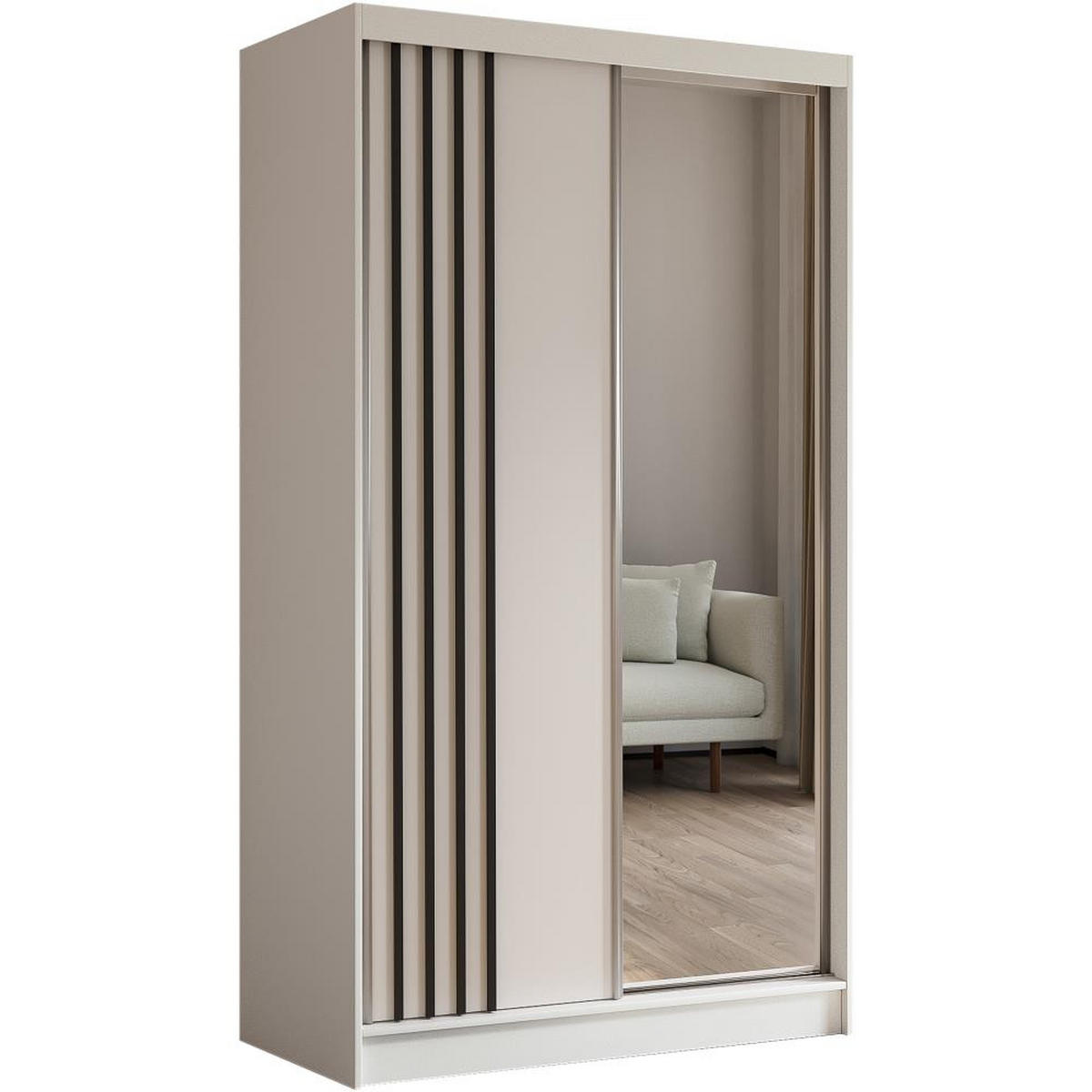 SCHWEBETÜRENSCHRANK Nela 120/216/61 weiß mit Schubladen - Schwarz/Weiß, Holzwerkstoff (120/216/61cm) - Beautysofa