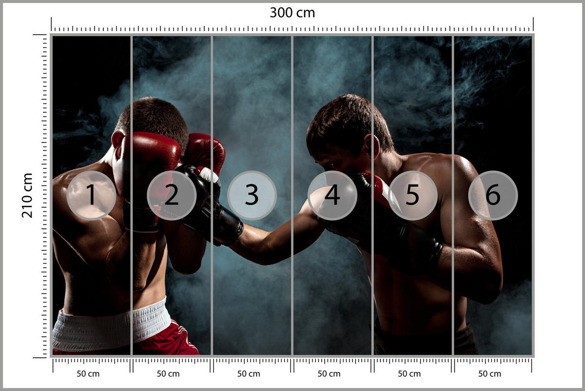 FOTOTAPETE für Jugendzimmer Boxer Männer Training Kampf Rauch 300x210 - Beige/Rot, Papier (300/210cm) - Muralo