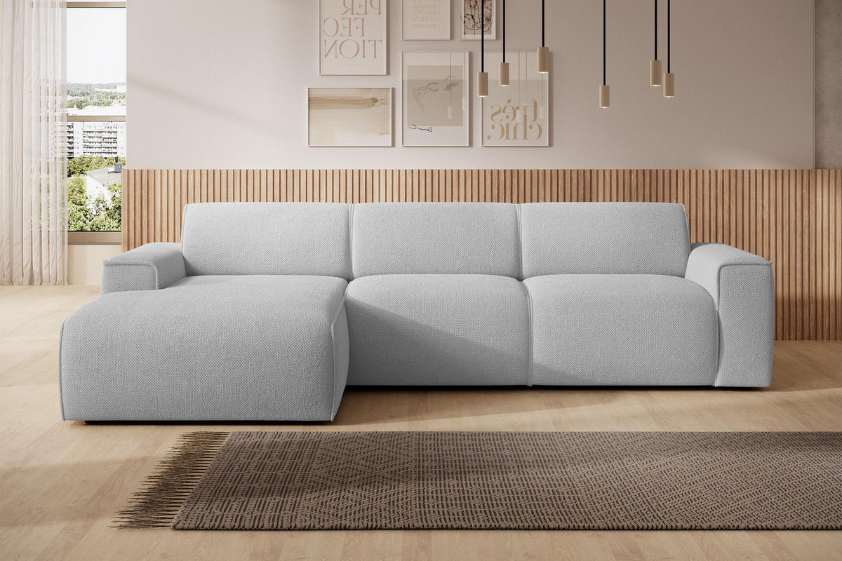 ECKSOFA L Form Didim mini Hellgrau 310/165/78 cm – stilvolle kleine Eckcouch L - Hellgrau/Schwarz, Kunststoff/Textil (165/310cm) - AX Living