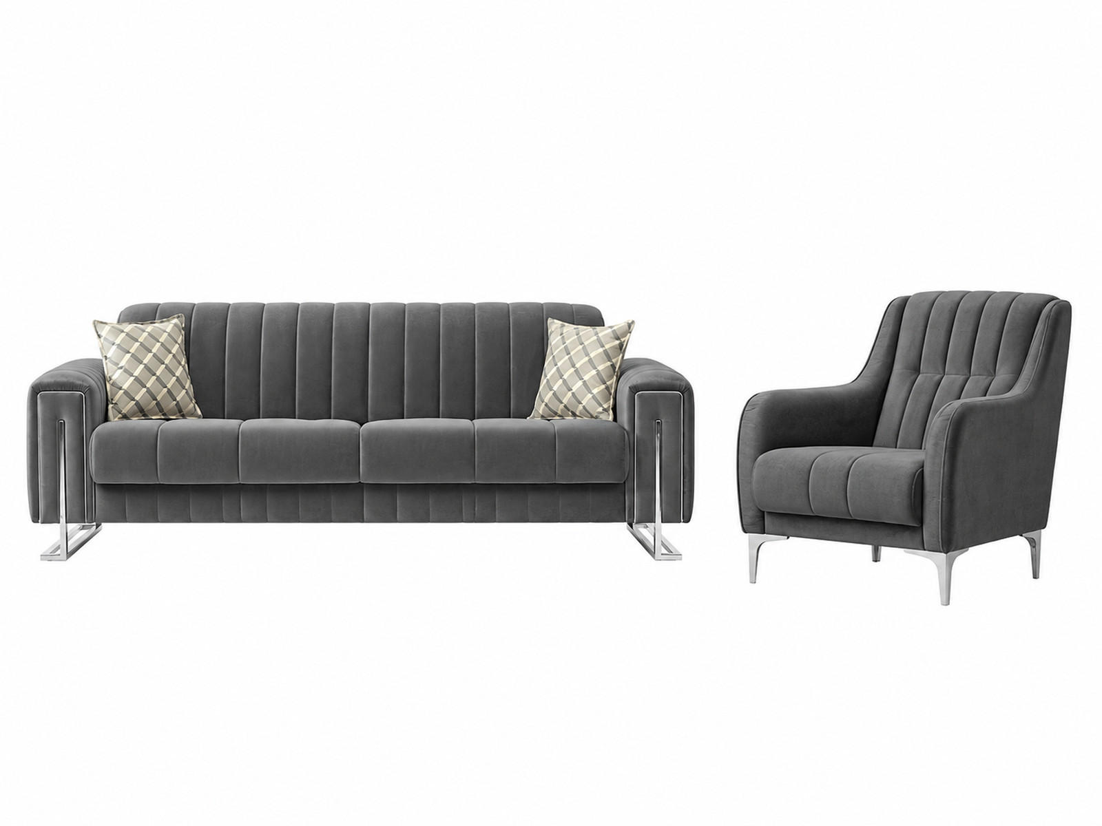 SITZGARNITUR Kochi, Grau Stellvariante 3+1 - Grau, Holzwerkstoff/Metall (243/85/95cm)