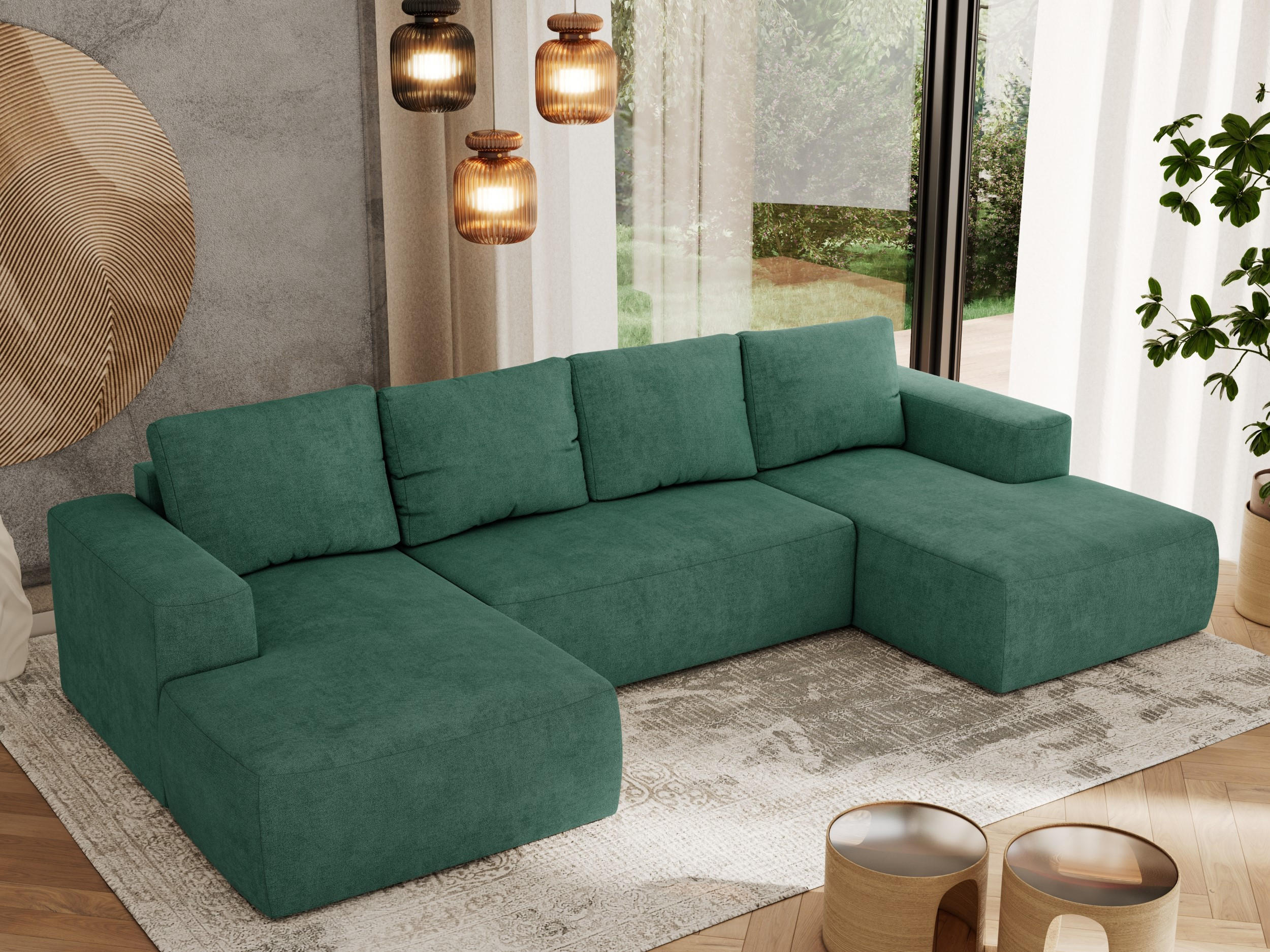 WOHNLANDSCHAFT TRENTINO U Grün Struktur - Grün, Textil (334/91/163cm) - MKS