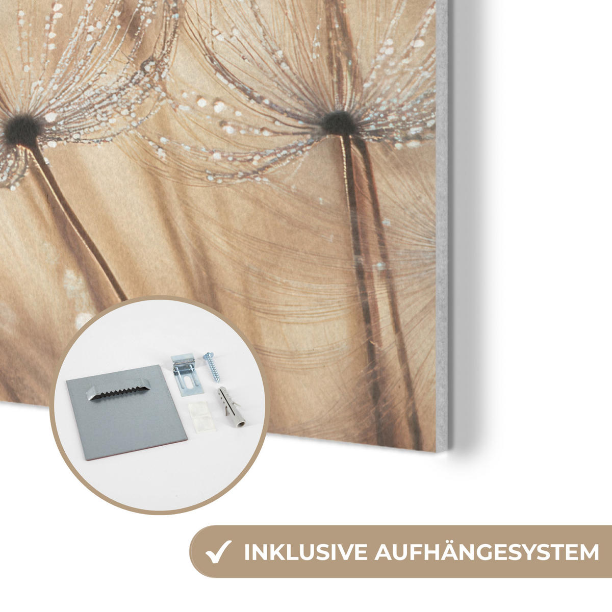AKUSTIKPANEEL Löwenzahn - Abstrakt - Natur - Beige 80x60 cm - Braun, Textil (80/0.9/60cm) - MuchoWow
