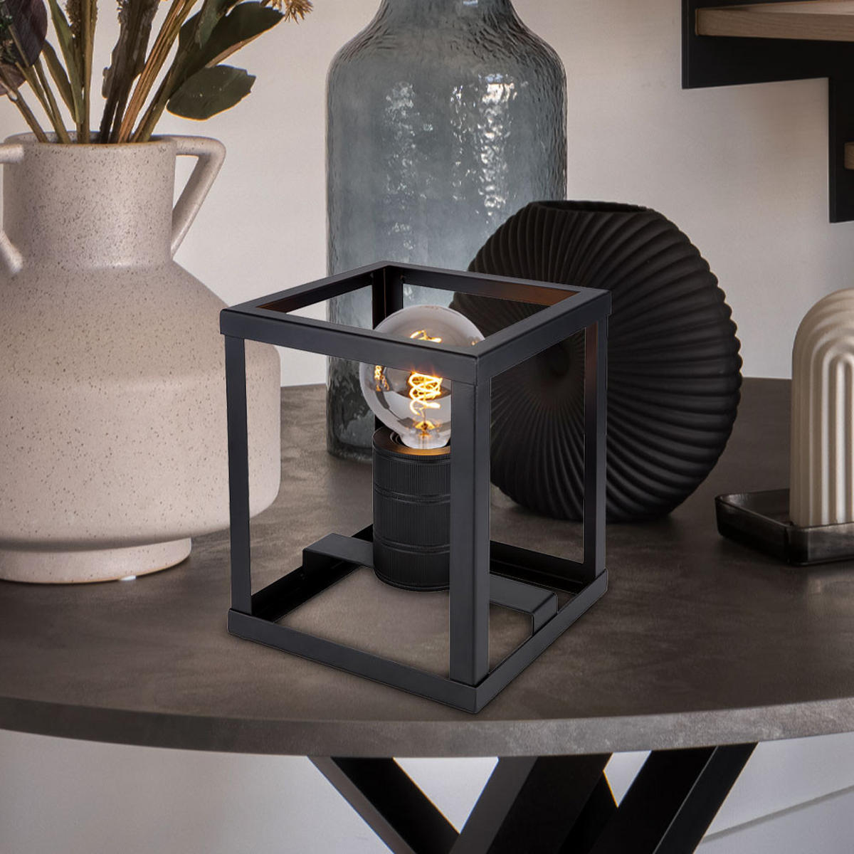 LED TISCHLEUCHTE Metallrahmen Schwarz - Schwarz, Metall (17/17/20cm) - Globo Lighting