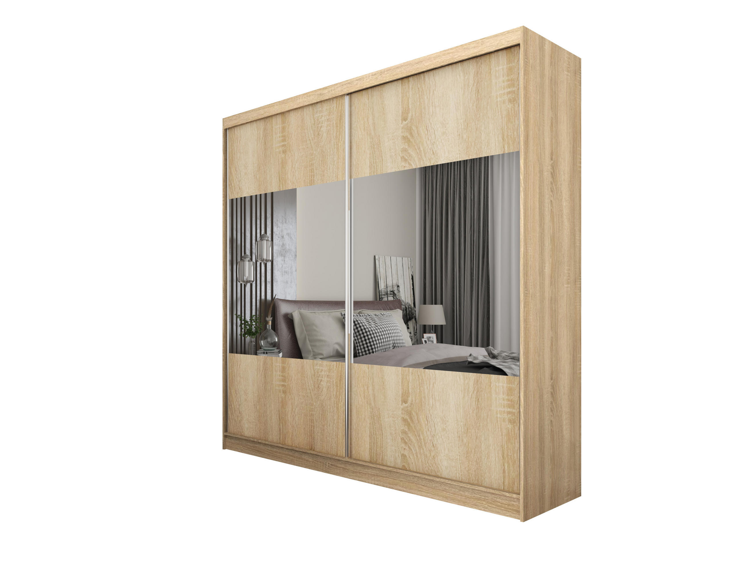 SCHWEBETÜRENSCHRANK AZZURRA 200/216/61 cm 2-türig mit Spiegel Sonoma Eiche - Sonoma Eiche, Holzwerkstoff (200/216/61cm) - MASSENO