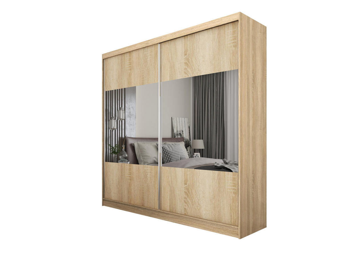 SCHWEBETÜRENSCHRANK AZZURRA 200/216/61 cm 2-türig mit Spiegel Sonoma Eiche - Sonoma Eiche, Holzwerkstoff (200/216/61cm) - MASSENO