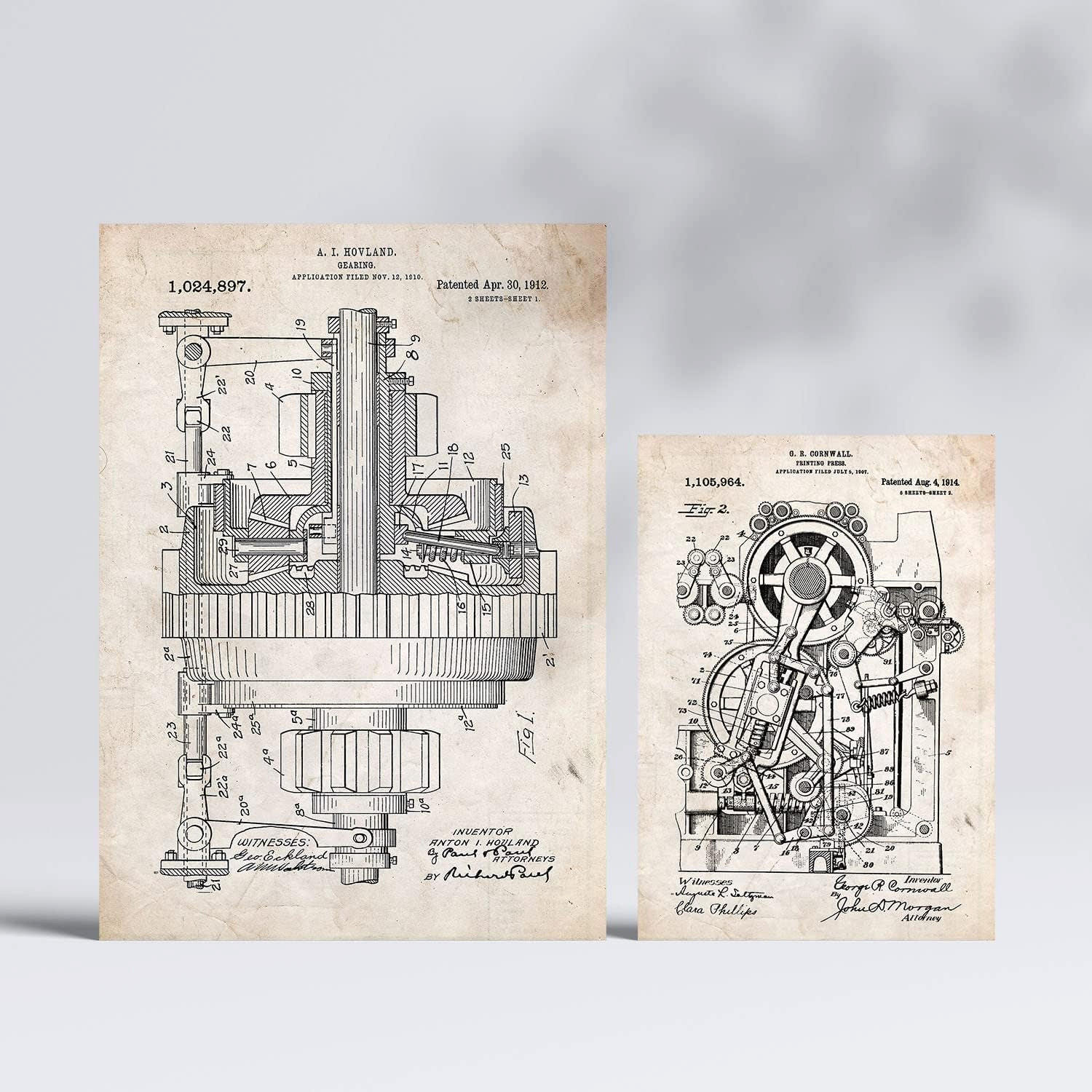 POSTER Set Mit 6 Plakaten Mit Maschinen Patenten Plakate Mit Retro Patentabbildungen Inneneinrichtung Im Vintage Stil A3 & A4 Rahmenlos - Klar, Papier (29/3cm) - Nacnic