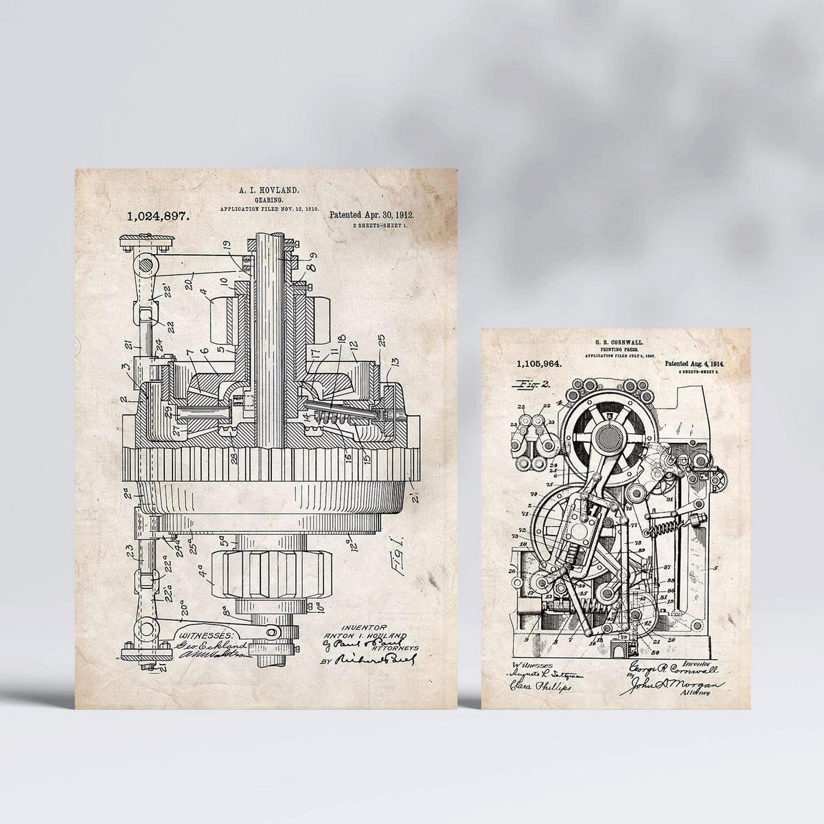 POSTER Set Mit 6 Maschinen Patenten Größe A3 und A4 Rahmenlos - Klar, Papier (29.7/1/42cm) - Nacnic