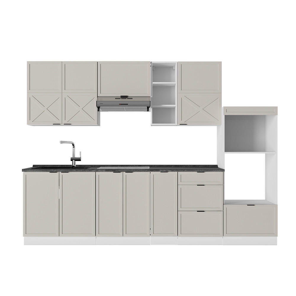KÜCHENZEILE Fame-Line GrauBeige/Weiß 280 cm, AP Anthrazit - Weiß/Grau, Holzwerkstoff (280/81.6/60cm) - Vicco