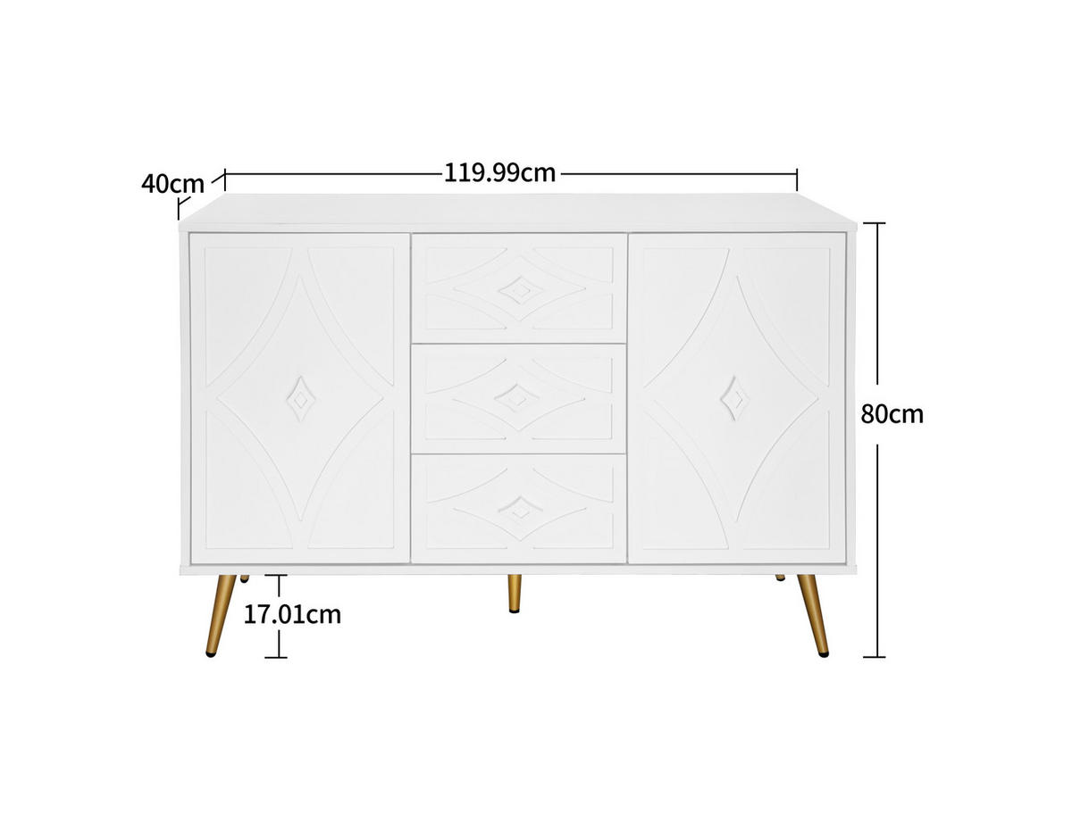 KOMMODE mit 2 Türen, 3 Schubladen und verstellbaren Einlegeböden, 120 x 40 x 80 cm, Weiß, Spanplatte - Weiß, Holzwerkstoff (120/80/40cm) - SONNENH