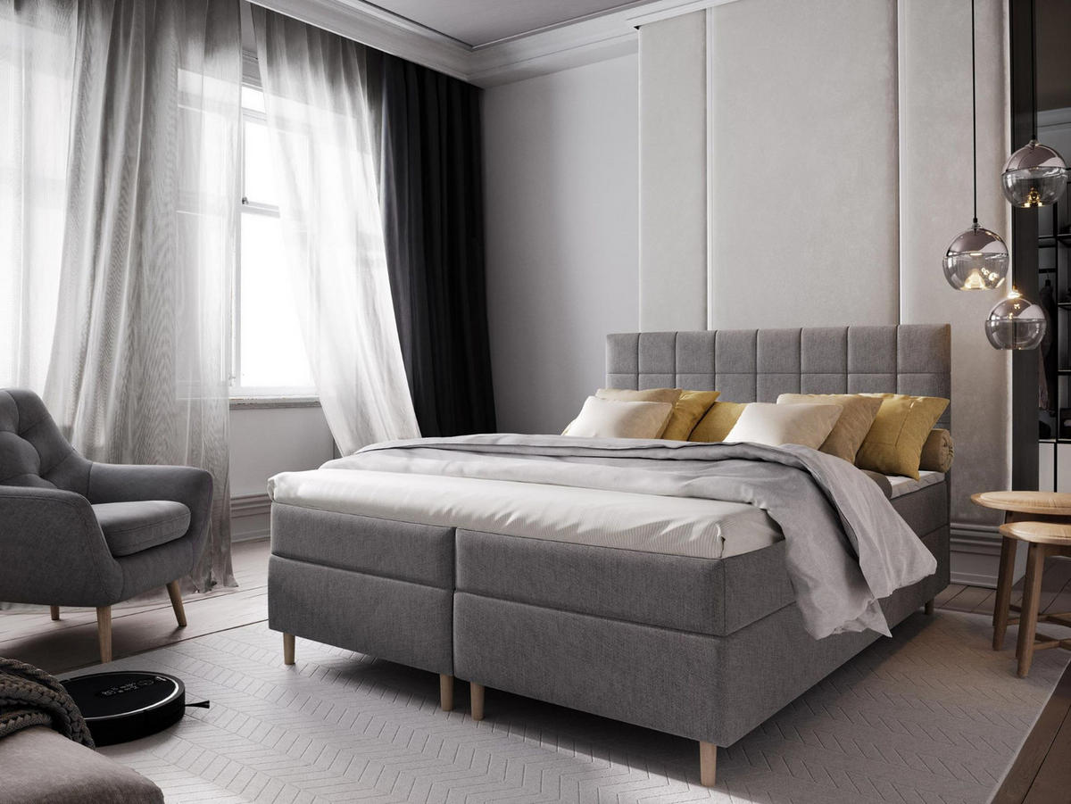 BOXBETT IBIZA 160x200 cm mit Matratze und Topper - Hellgrau - Hellgrau, Holz (160/200cm) - MASSENO