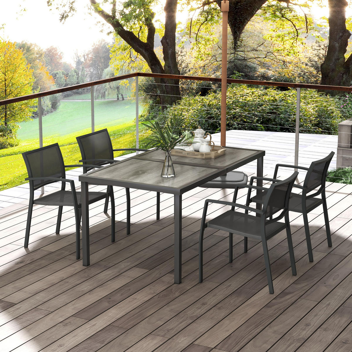 GARTENMÖBEL-SET DE-09676 1 Tisch, 4 Stühle, wetterbeständig Grau - Grau, Metall - ComfortXL