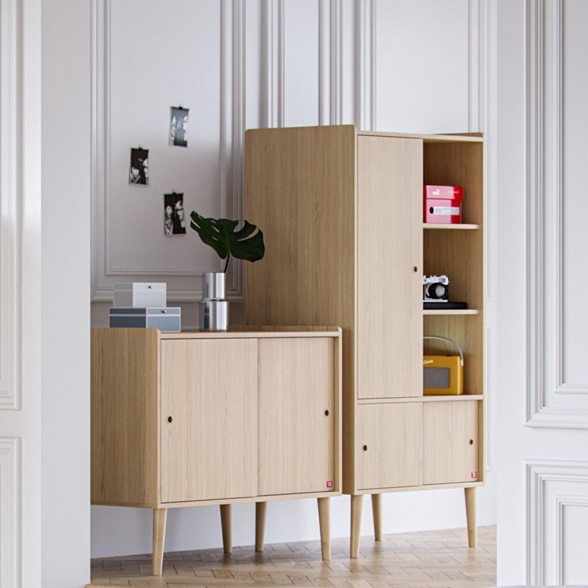 SIDEBOARD mit 2 Schiebetüren im Eichendekor L100 cm - Retro - Eichefarben, Holzwerkstoff (51/85/100cm) - Calicosy