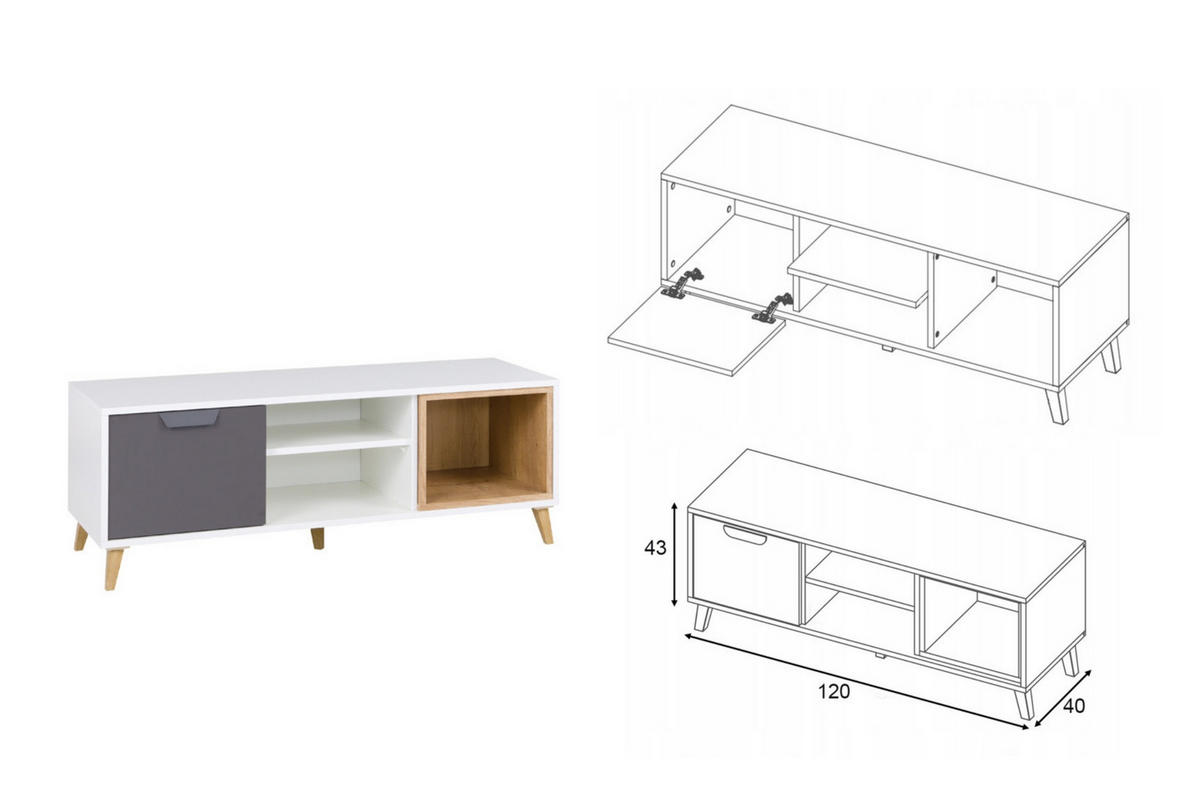 JUGNEDZIMMER-SET JUSTIN B 4-teilig in Weiß / Graphit / Grau / Eiche - Eichefarben/Graphitfarben, Holzwerkstoff (321/190/40cm) - Deine Möbel 24