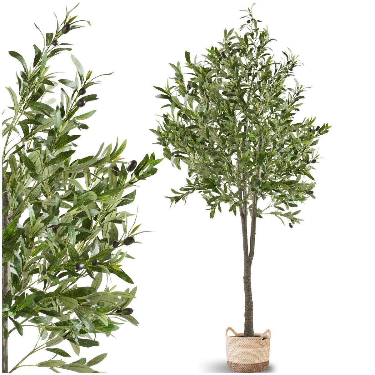 KÜNSTLICHER OLIVENBAUM Oleand, stabiler Kunststoff Blumentopf, grün - Grün, Kunststoff (180cm) - tectake