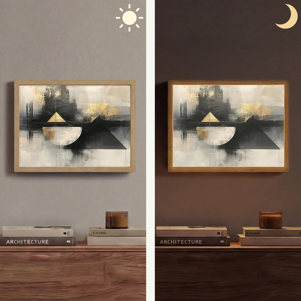 NÁSTĚNNÁ LAMPA S AKUMULÁTOREM Abstraktní - černá - barva - moderní 40x30 cm - šedá, kompozitní dřevo (40/30/8cm) - OnlyWow