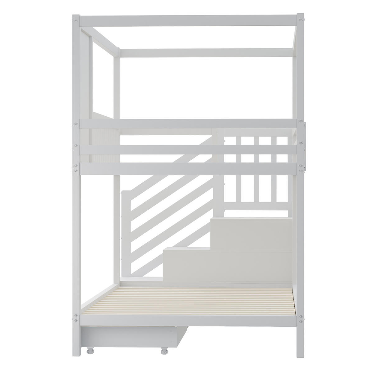 ETAGENBETT 90/200 cm Weiß aus Massivholz mit Stauraum und Haus-Design - Weiß, Holz (90/200cm) - Flora Grace