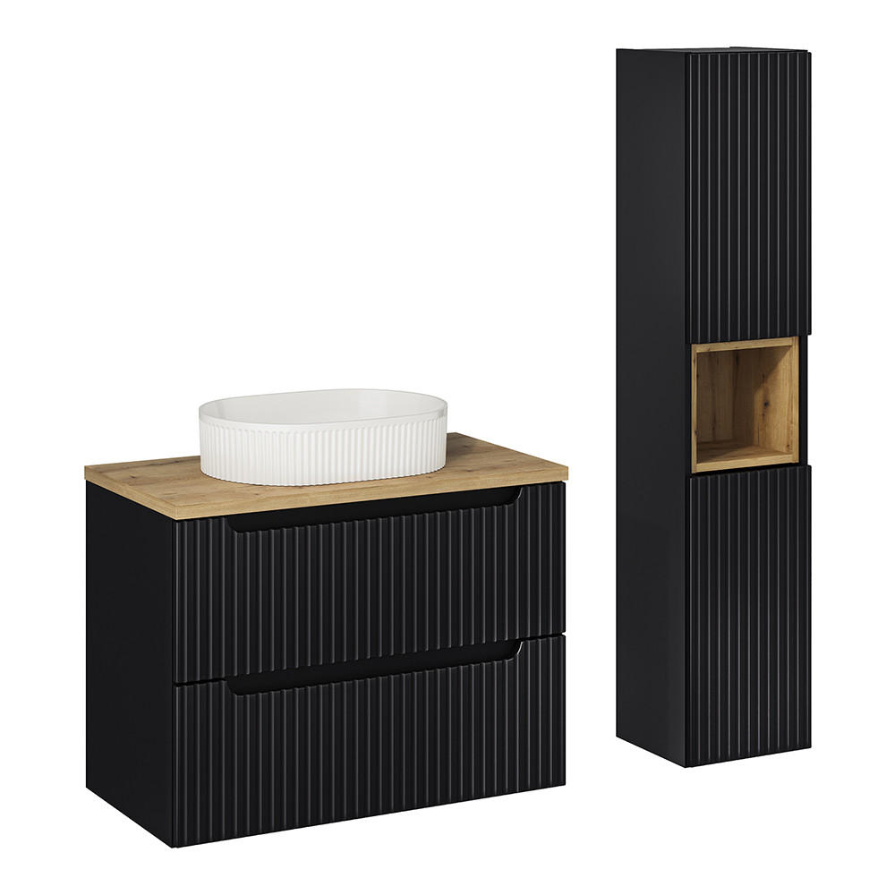 BADMÖBEL-SET 2-TLG. Newport-56 - Schwarz, Holzwerkstoff (140/190/40cm) - Lomado