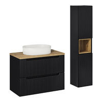 BADMÖBEL-SET 2-TLG. Newport-56 - Schwarz, Holzwerkstoff (140/190/40cm) - Lomado