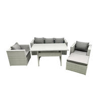 GARTENMÖBEL SET mit Sofa Polyrattan Hellgrau 6-Sitzer - Hellgrau/Grau, Glas/Kunststoff - Fimous