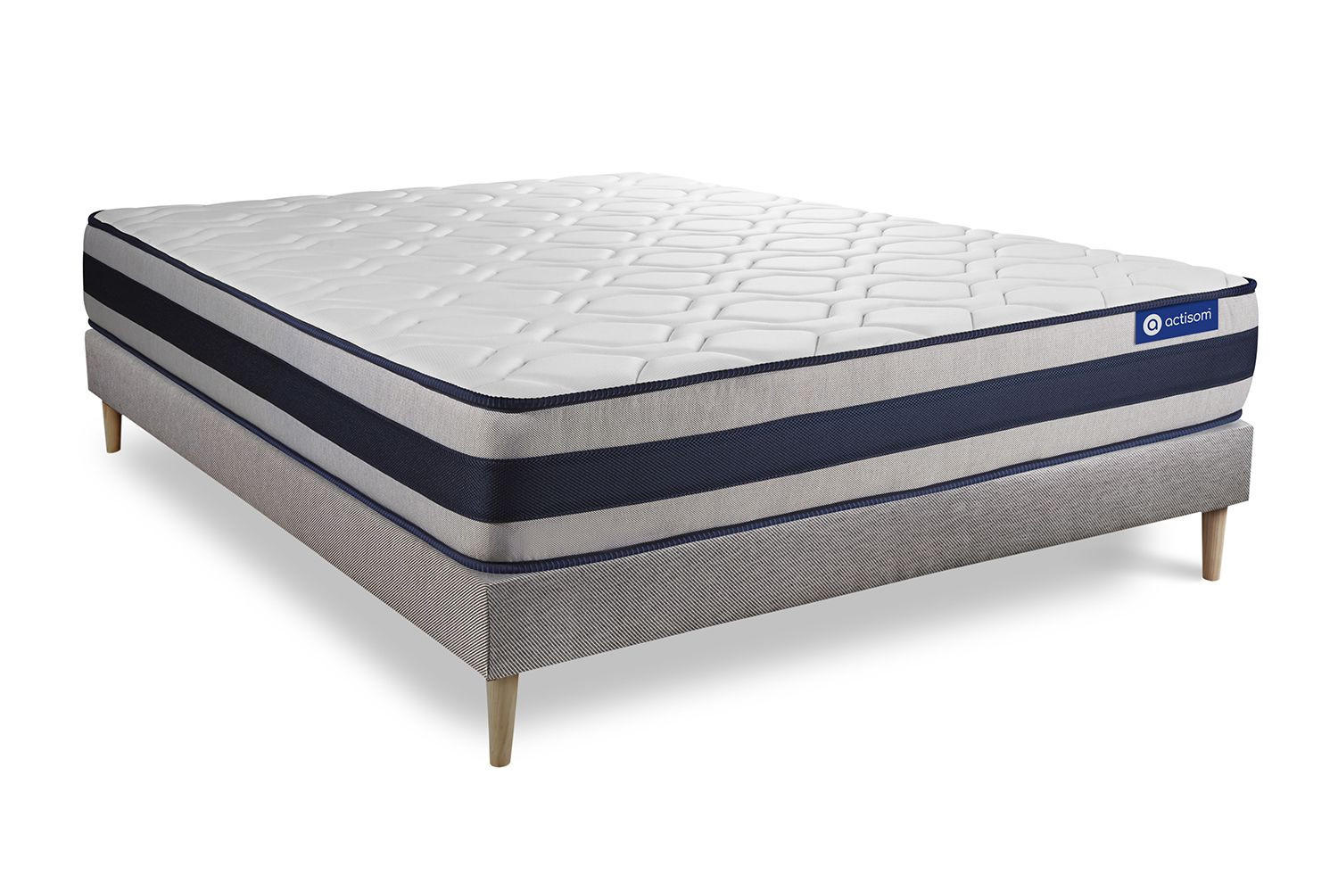 BETT Actilatex ergo Latex und Memory-Schaum 150 x 190 cm h3 - Kit Bettgestell Grau - Beige/Grau, Holz (150/190cm) - ACTISOM