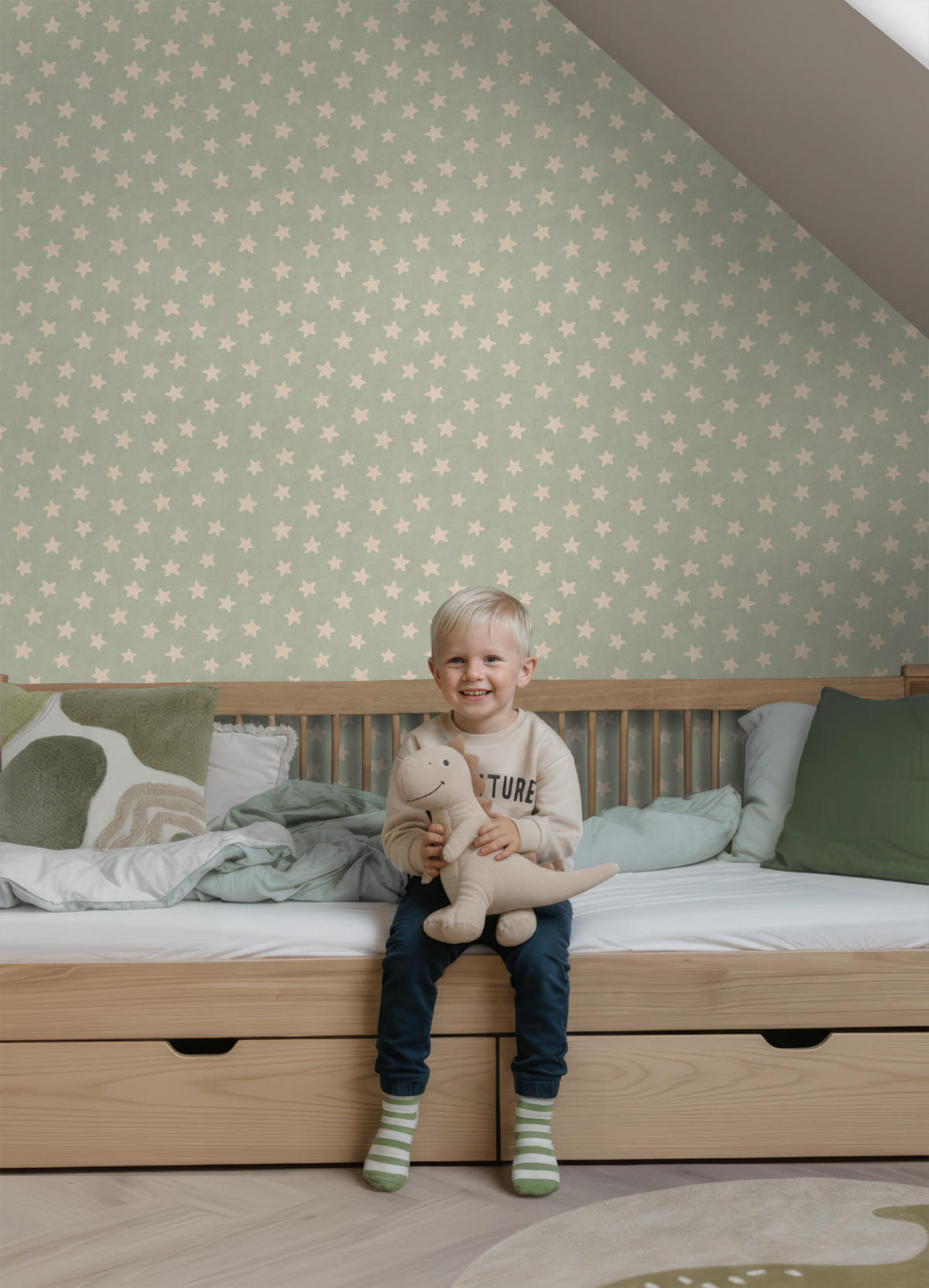 TAPETE kleine Sterne 50 x 900 cm - Grün, Papier (50/0.1cm) - ESTAhome