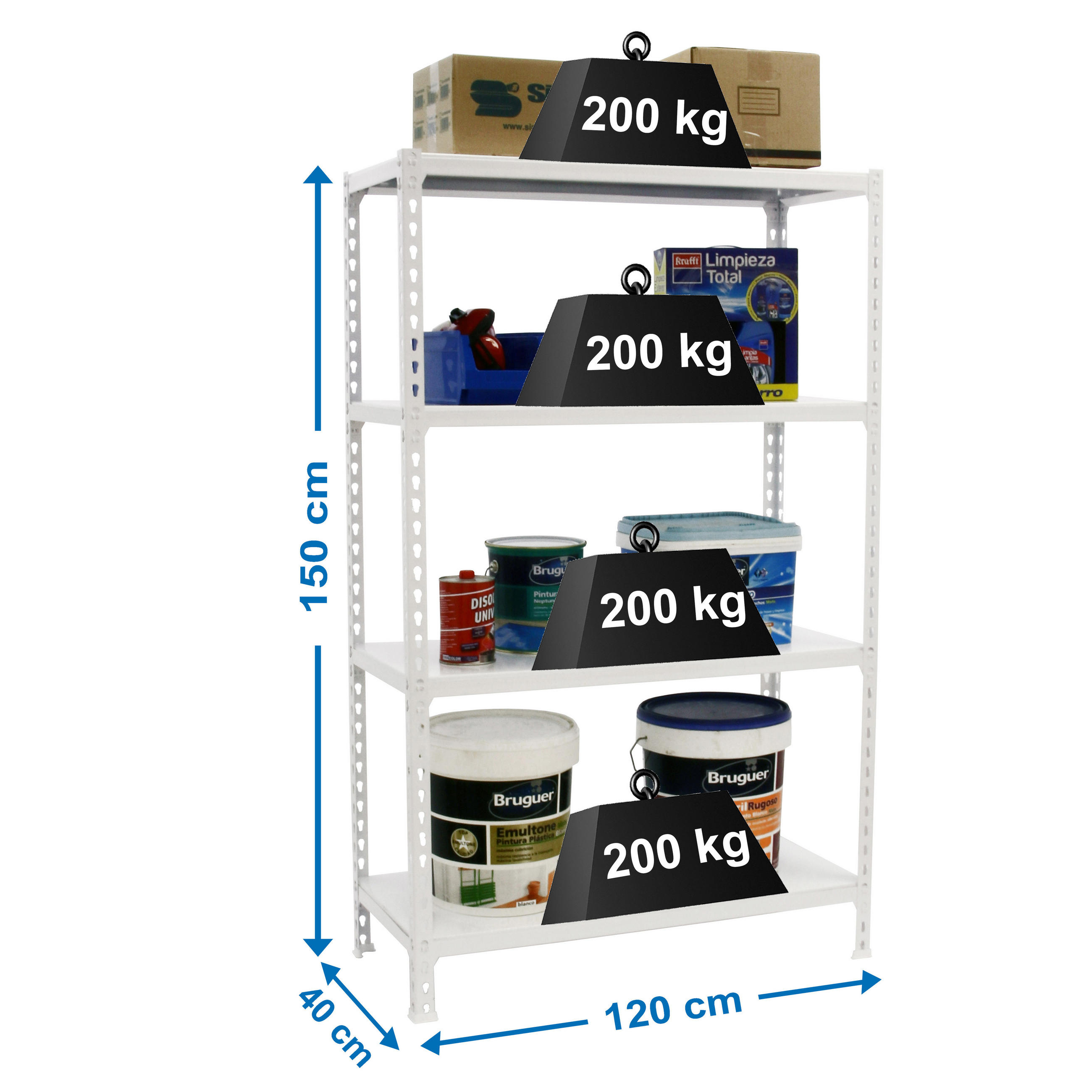 SCHWERLASTREGAL Mid Metal Shark HxBxT 150 x 120 x 40 cm Fachlast 200 kg Weiß - Weiß, Metall (120/150/40cm) - PROREGAL