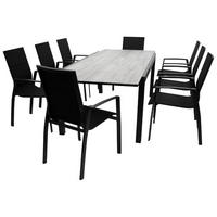 GARTEN-GARNITUR Ashford - 9-teilige Garten-Essgruppe (8x Stapelsessel mit Armlehnen, 1x Ausziehtisch 180/240x100cm), Gestell Aluminium - Schwarz, Metall - TPFGarden