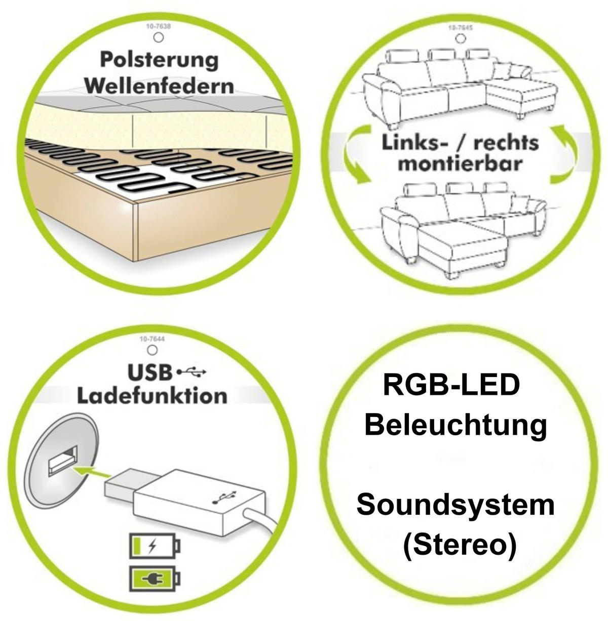 MULTIMEDIA-ECKSOFA Soundsystem RGB-LED Beleuchtung Bluetooth USB AUX-in,seitenverkehrt montierbar B322/T190/H88cm,Kunstleder Schwarz-Mikrof.Grau/15411 - Chromfarben/Schwarz, Textil/Metall (322/88/190cm) - luma-home