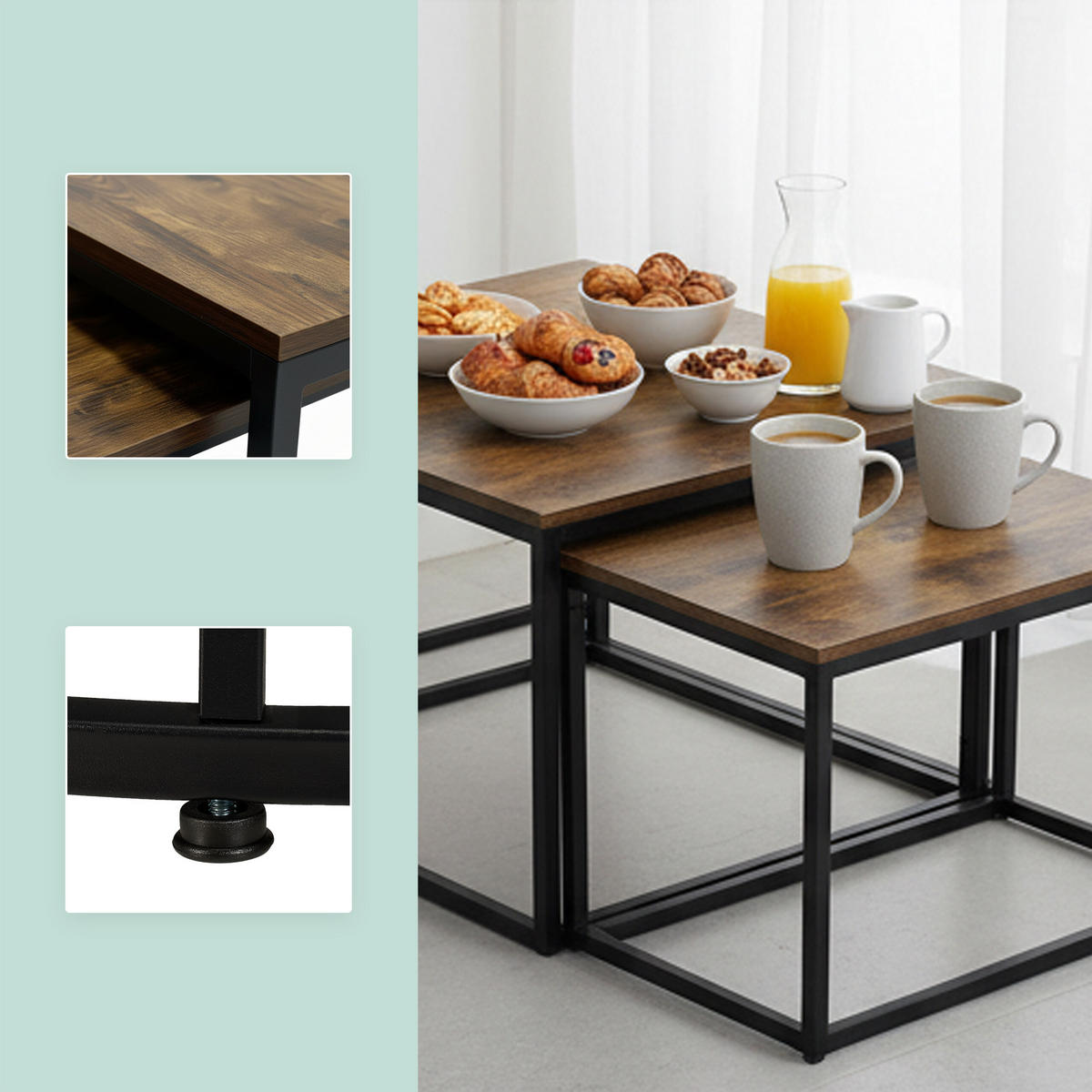 2-TLG.SATZTISCH-SET - Multicolor, Holzwerkstoff/Kunststoff (75/75/42cm) - Relaxdays