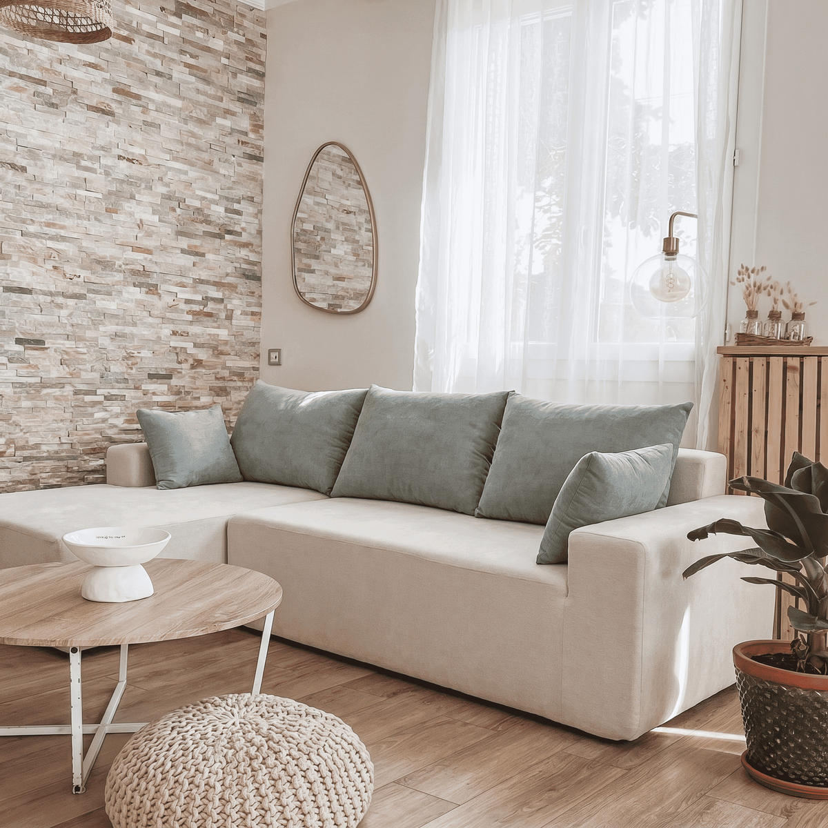 ECKSOFA Luna Weiß Salbei 3-Sitzer Links - Weiß, Textil (267/175cm) - COCO Living
