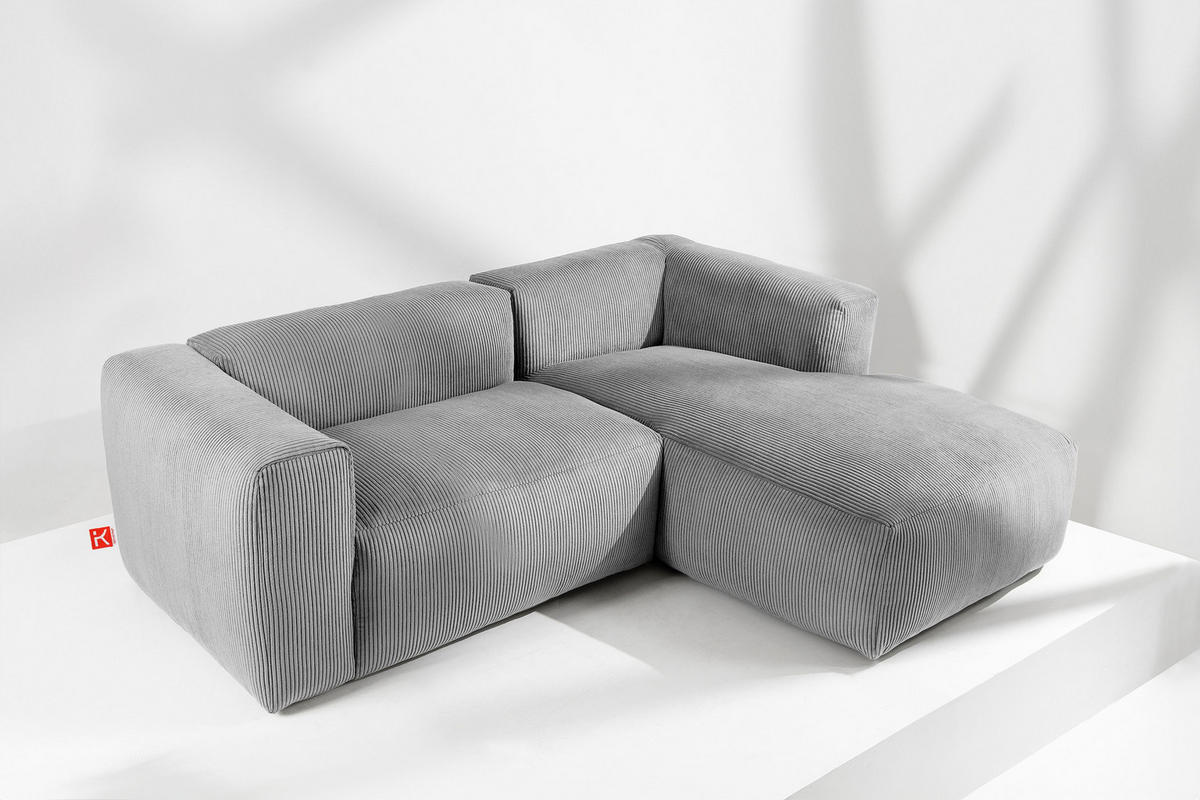 ECKMODULSOFA-RECHTS BUFFO 3/4 Sitzer mit extrem weicher Sitzfläche, Kordstoff, hellgrau - Hellgrau, Textil (237/180cm) - KONSIMO®