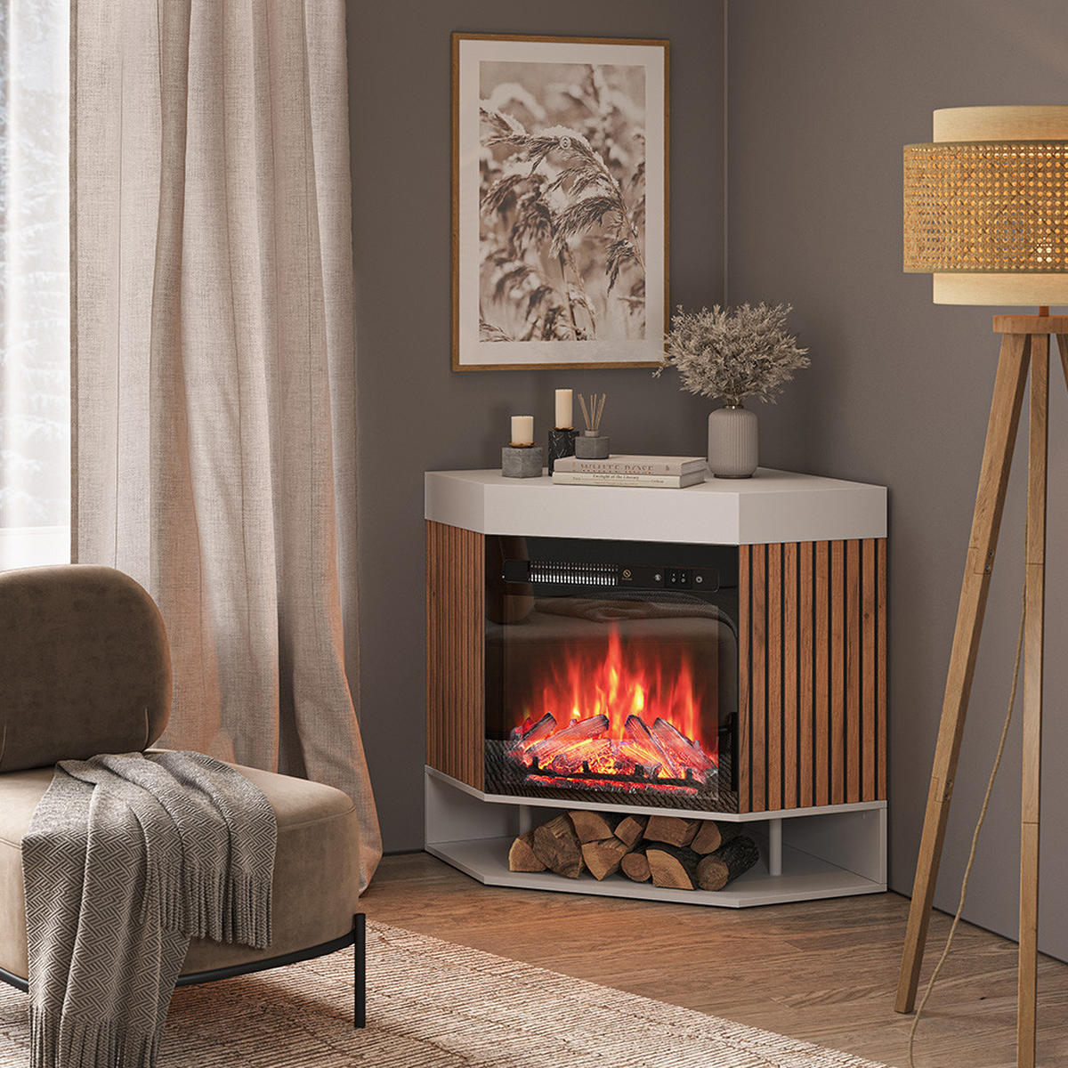 ELEKTROKAMIN Lynea Weiß 100 cm mit realistischem Flammeneffekt und Heizung 1800W - Weiß, Holzwerkstoff (100/80/73cm) - Vicco