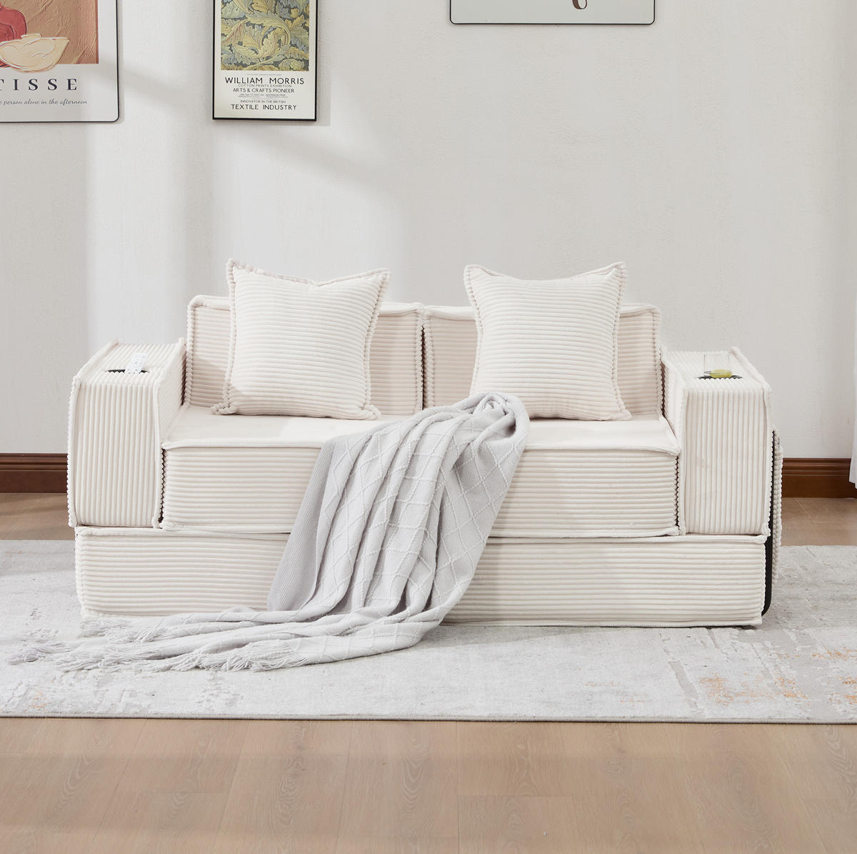 SOFA 2-Sitzer mit Kissen 162 x 78 x 66 cm Cord Beige - Beige, Kunststoff (78/66/162cm) - Meubliv