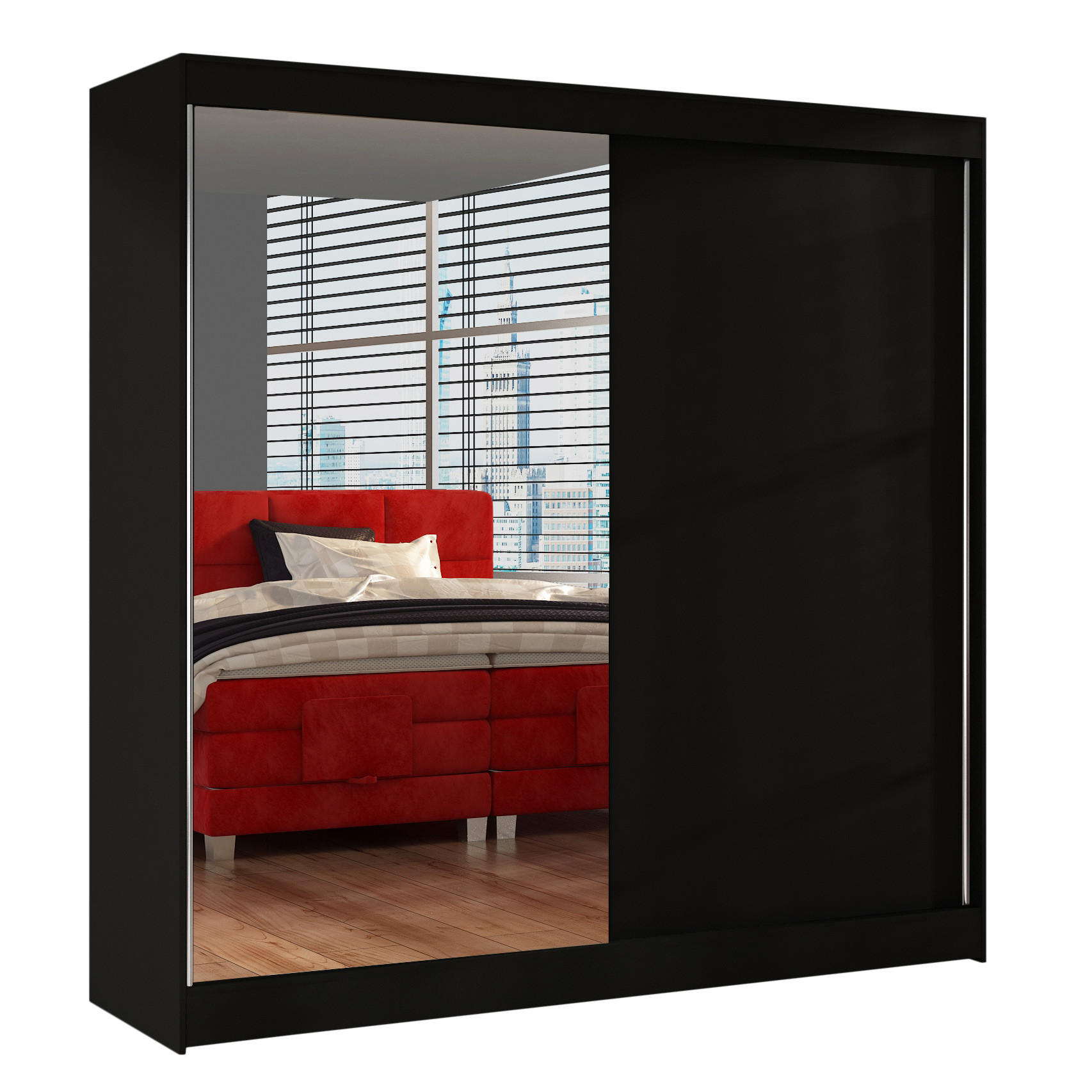 SCHWEBETÜRENSCHRANK Basti I - 200 cm - Schwarz, Holzwerkstoff/Metall (200/215/58cm) - Sofnet